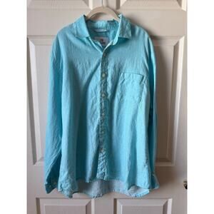 28 Palms Aqua Blue 100% Linen Button Down Shirt Relaxed Fit Size Large | Coastal